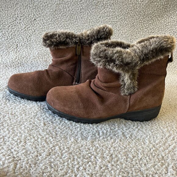 Khombu Lisa Ankle Booties Boots Womens 6M Brown Leather Faux Fur Side Zip - Picture 1 of 10